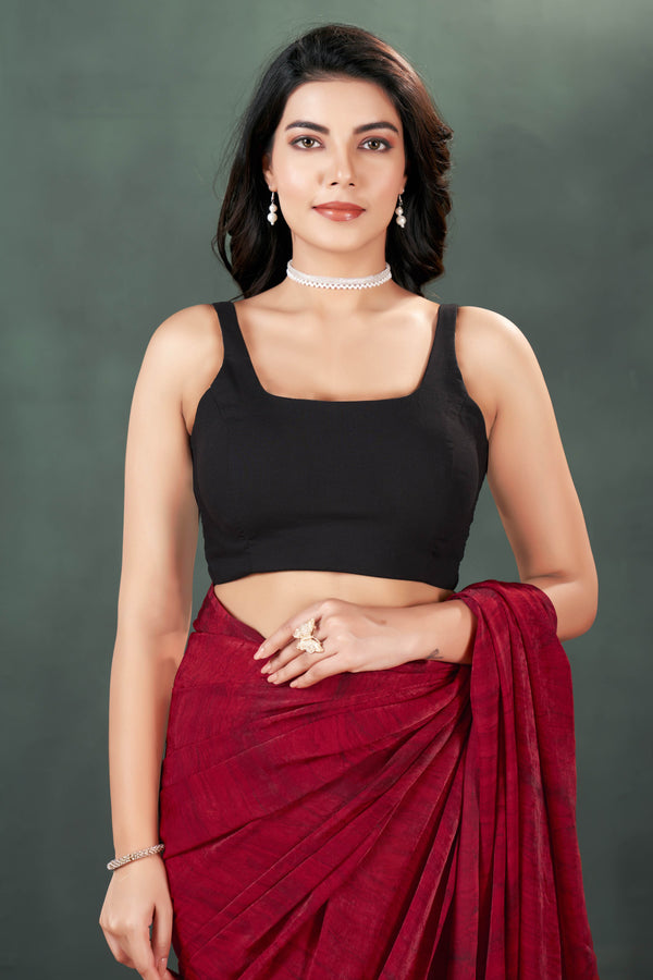 Blouse - Black satin Square Neck